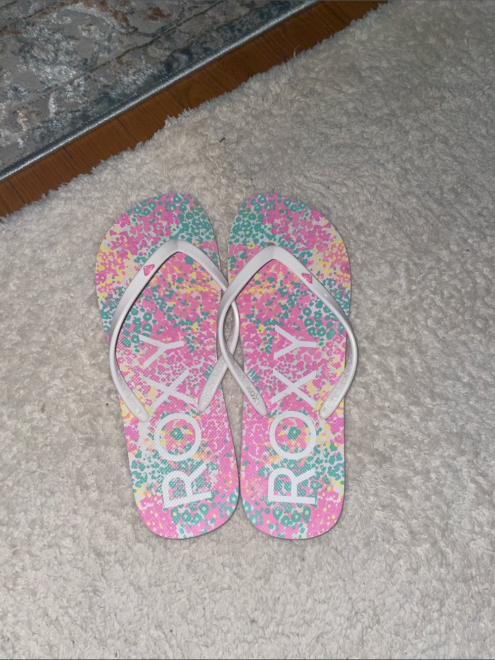 Roxy Multicolor Floral Print Flip Flop Sandals with White Straps